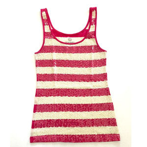 Old Navy Pink White Sequin Tank Top Stripe Cotton Polyester Size M